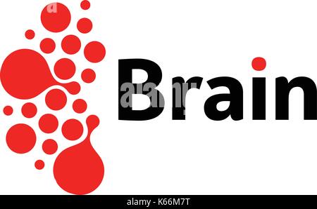 Emisferi cerebrali logo rosso, forme rotonde, vettore astratto logotipo insolito modello. medico o altra scienza semplice segno isolato. Illustrazione Vettoriale