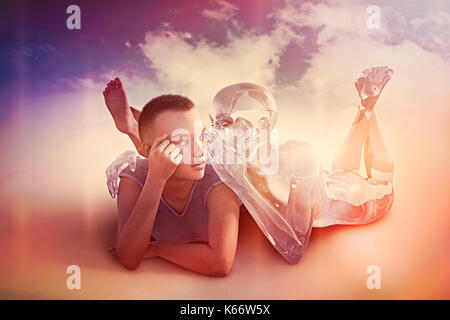 Robot whispering segreto di una donna Foto Stock