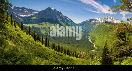 Bella vista panoramica di Logan pass da andare al sun road nel parco nazionale di Glacier, montana Foto Stock