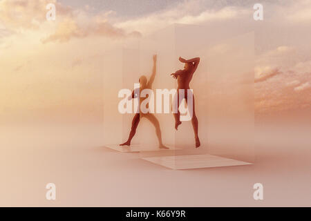 Ballerini in animazione sospesa in nubi Foto Stock
