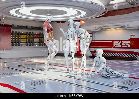 Cyborg donna esame anatomia dell uomo trasparente Foto Stock