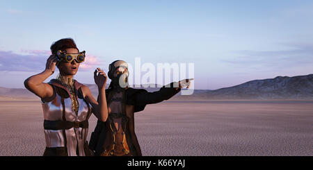 Il vapore punks esplorare nel deserto Foto Stock