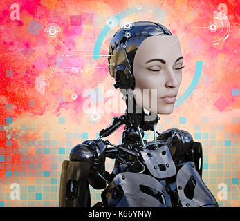 Cyborg donna con intelligenza artificiale Foto Stock