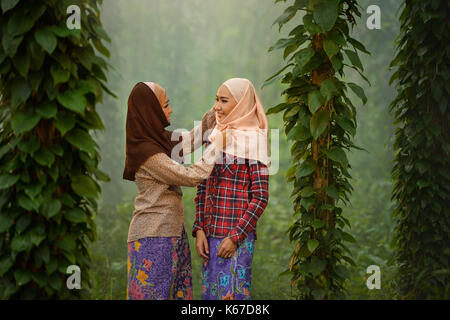 Ritratto di due donne sorridenti indossando il tradizionale hijabs Foto Stock