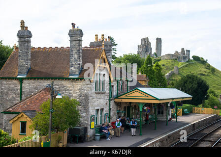 Corfe Castle stazione ferroviaria, Dorset, Inghilterra Foto Stock