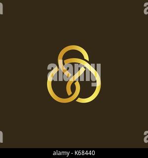 La tecnologia scienza simbolo. oro nodo del filo d'oro. semplice labirinto, mascotte celtica. isolato insolito segno d'infinito. vettore abstract logo su sfondo nero. Illustrazione Vettoriale