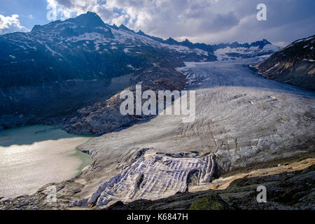 Vista aerea sul ghiacciaio Rhône, il più grande delle Alpi Urner Foto Stock