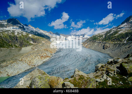 Vista aerea sul ghiacciaio Rhône, il più grande delle Alpi Urner Foto Stock