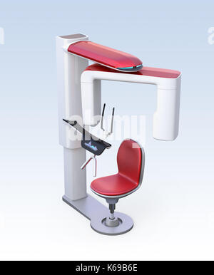 Dental 3d macchina a raggi x con sedia paziente isolato sul gradiente dello sfondo. Il rendering 3d'immagine. Foto Stock