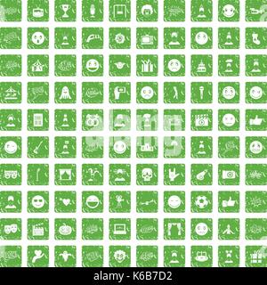 100 emozione set di icone grunge green Illustrazione Vettoriale