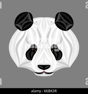Orso Panda, immagine di testa panda panda, faccia Illustrazione disegnata da set di tratti di pennello, versione con silhouette liscia Illustrazione Vettoriale