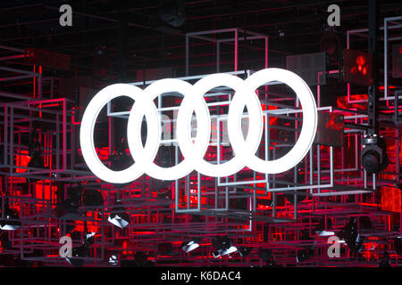 Francoforte, Germania. Xii Sep, 2017. Germania, Francoforte, settembre 12, 2017, 67th International Motorshow iaa: Audi logo. Credito: juergen schwarz/alamy live news Foto Stock