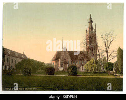 Chiesa e grigio casa, parco di Worlitz, Sassonia-Anhalt, Germania LCCN2002696101 Foto Stock