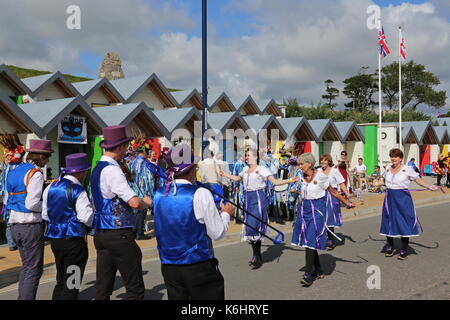 Marlings Morris ballerini, Shore Road, Swanage Folk Festival 2017, Isola di Purbeck, Dorset, Inghilterra, Gran Bretagna, Regno Unito, Gran Bretagna, Europa Foto Stock