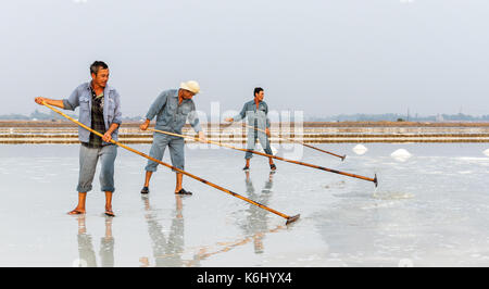 Nha Trang, vietnam - 4/12/2016: lavoratori della hon khoi campi di sale in Nha Trang, Vietnam. Foto Stock