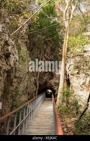 Scale attraverso le storiche tunnel utilizzati al carrello materiali per costruire una fortezza sulla cima della montagna francese, Antsiranana, Diego Suarez, Madagascar Foto Stock