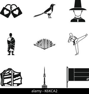 Paese asiatico set di icone, stile semplice Illustrazione Vettoriale