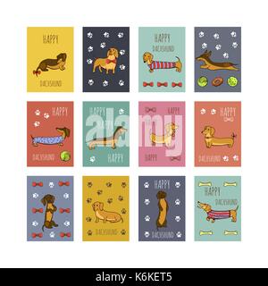 Set di cane bassotto illustrazioni Illustrazione Vettoriale