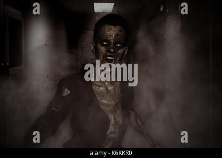 3d illustrazione di zombie aggressivo,l'orrore di sfondo supporti misti Foto Stock