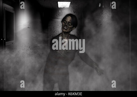 3d illustrazione di zombie aggressivo,l'orrore di sfondo supporti misti Foto Stock