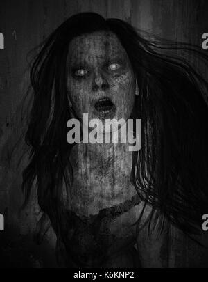 3d illustrazione di scary fantasma della donna nel buio,sfondo Horror,i supporti misti Foto Stock