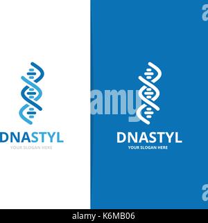 Il vettore di DNA cromosoma e la combinazione di logo. gene e helix simbolo o icona. unica spirale e logotipo molecolare modello di disegno. Illustrazione Vettoriale