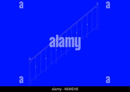 3D rendering di un blueprint ferroviarie isolate su uno sfondo blu Foto Stock