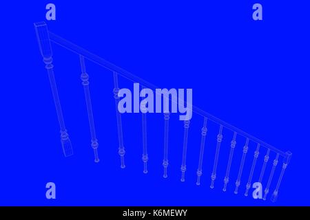 3D rendering di un blueprint ferroviarie isolate su uno sfondo blu Foto Stock