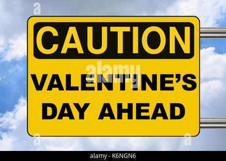 Il giorno di san valentino in anticipo, giallo di avvertimento cartello stradale Foto Stock