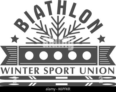 Il logo di biathlon badge. illustrazione vettoriale. sport invernali emblema isolato per la progettazione. Illustrazione Vettoriale