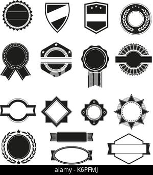 Grande set di vettore silhouette nera cornici o forme per badge logo. Emblema del modello isolato su uno sfondo bianco. Illustrazione Vettoriale