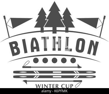 Il logo di biathlon badge. illustrazione vettoriale. sport invernali emblema isolato per la progettazione. Illustrazione Vettoriale