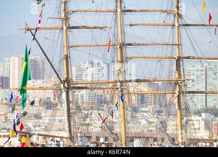 Las Palmas de Gran Canaria, Isole canarie, Spagna. Xiii Sep, 2017. brasiliano Marina Tall Ship, cisne branco (White Swan) vele in las palmas porta su mercoledì mattina nella luce del sole brillante. la formazione navy ship è in visita in 19 città in 13 paesi durante i suoi sei mesi in mare. Credito: Alan dawson/alamy live news Foto Stock