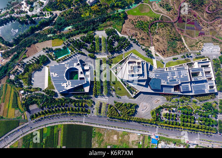 Zibo. Xiii Sep, 2017. Foto aeree prese su sept. 13, 2017 mostra una vista di linzi distretto, zibo città della Cina dell'est della provincia di Shandong. linzi utilizzato per essere la capitale dello stato di qi (479 ad-502 ad). Credito: guo xulei/xinhua/alamy live news Foto Stock