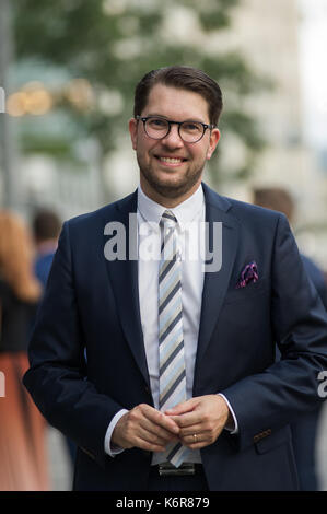 Stoccolma, Svezia, 12 settembre 2017. Apertura del Riksdag. Concerto di Tonights presso la Sala dei Concerti di Stoccolma, in seguito all'apertura del Riksdag. Leader del partito, Sweden Democrats (SD), Jimmie Akesson. Credit: Barbro Bergfeldt/Alamy Live News Foto Stock