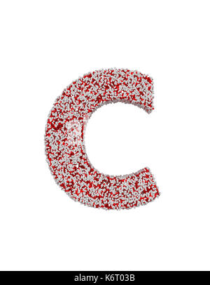 3D render del rosso e del bianco alfabeto rendono da pillole. piccola lettera d con percorso di clipping. isolato su sfondo bianco Foto Stock