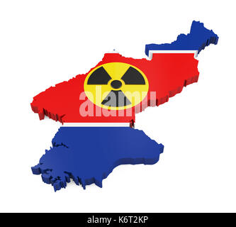 La corea del nord mappa con segno nucleare Foto Stock