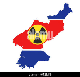 La corea del nord mappa con segno nucleare Foto Stock