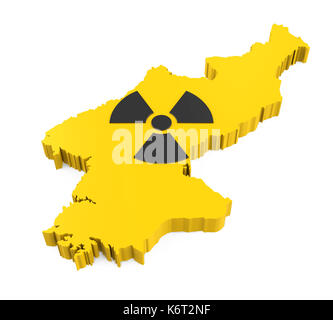 La corea del nord mappa con segno nucleare Foto Stock