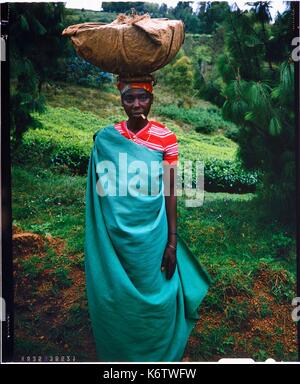 Burundi, provincia di Bujumbura, area Ijenda, Tutsi donna andare al mercato, donne trasportano carichi sulle loro teste come nella maggior parte dei paesi africani (4x5 inversione di riproduzione di film) Foto Stock