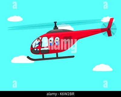 Vector cartoon elicottero persone battenti sky Illustrazione Vettoriale