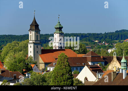 Torri, Cattedrale nostra Signora e Chiesa Protestante di Santo Stefano, Lindau sul Lago di Costanza, Svevia, Baviera, Germania Foto Stock