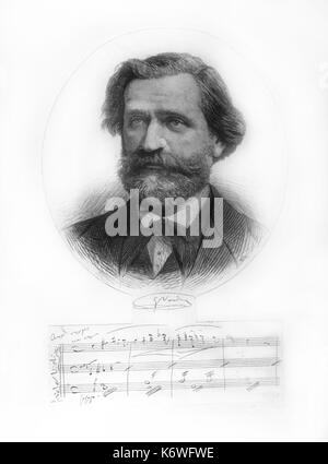 Giuseppe Verdi. Ritratto e autografo litografia di compositore italiano, 9 o 10 Ottobre 1813 - 27 gennaio 1901. Foto Stock