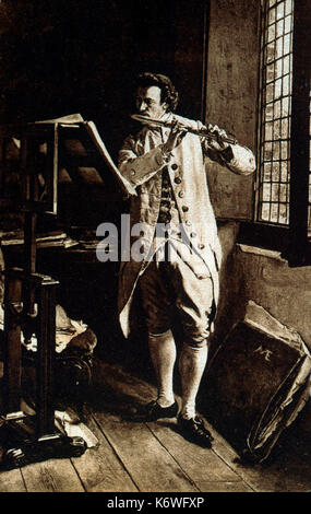L'uomo la riproduzione di flauto, utilizzando music stand. Fine XVIII secolo / inizio del XIX secolo. Foto Stock
