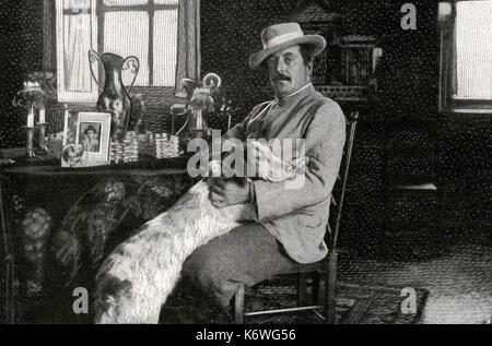 Giacomo Puccini - a casa con il suo cane preferito compositore italiano, 1858-1924 Foto Stock