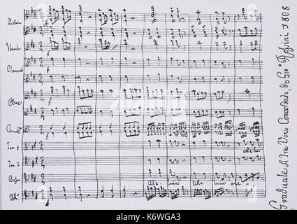 Gioachino Rossini 's "graduale a tre voci concertato', 1808 - firmato il punteggio. Scritto quando Rossini aveva 16 anni. GR, compositore italiano: 29 Febbraio 1792 - 13 novembre 1868. Foto Stock