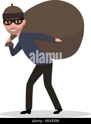 Vector cartoon ladro maschio borsa da trasporto con un bottino Illustrazione Vettoriale