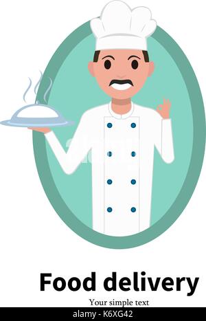 Icona vettore cartoon ritratto maschile chef di cucina Illustrazione Vettoriale