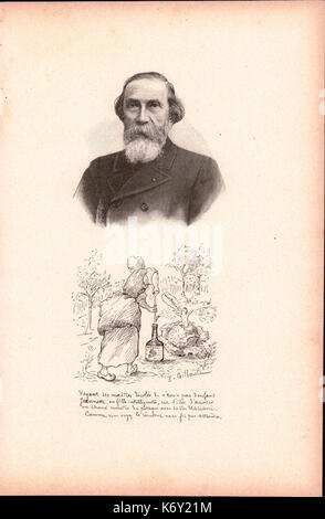 "Feuille avec portrait de Ferdinando Gilbault et sa gravure pour le vin Mariani Foto Stock