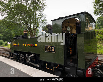 Treno a vapore del 1213, Ponte del Diavolo stazione ferroviaria, Pontarfynach, Aberystwyth, Wales, Regno Unito. Foto Stock